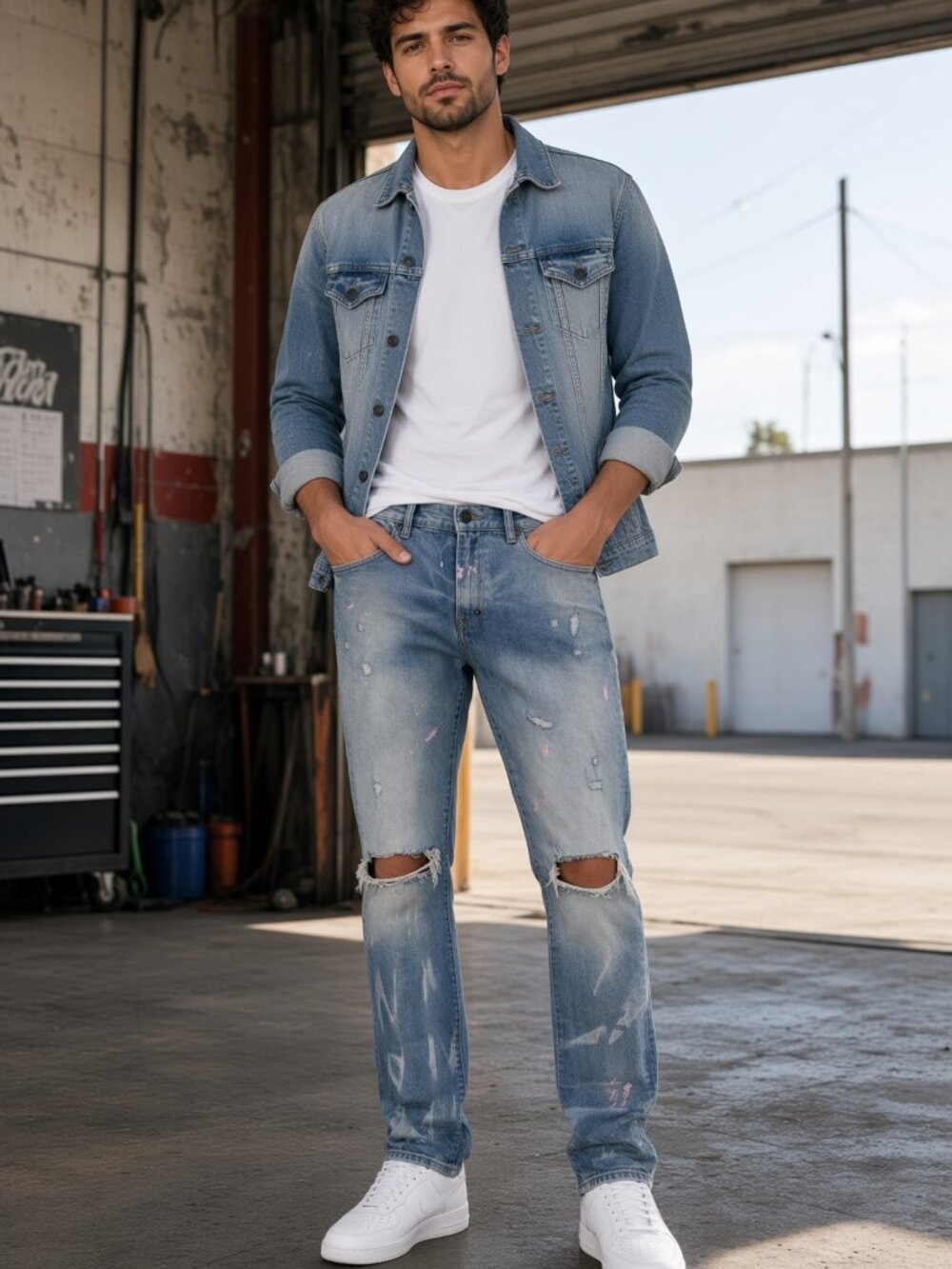 PRPS Le Sabre Men Light Wash Ripped Bleached Slim Knee Blow-Out Jeans US 31